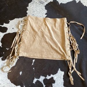 Suede Fringe Mini Skirt